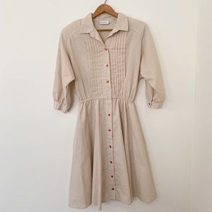 Vtg 70s 80s Khaki Secretary Shirt Safari Dress M/L